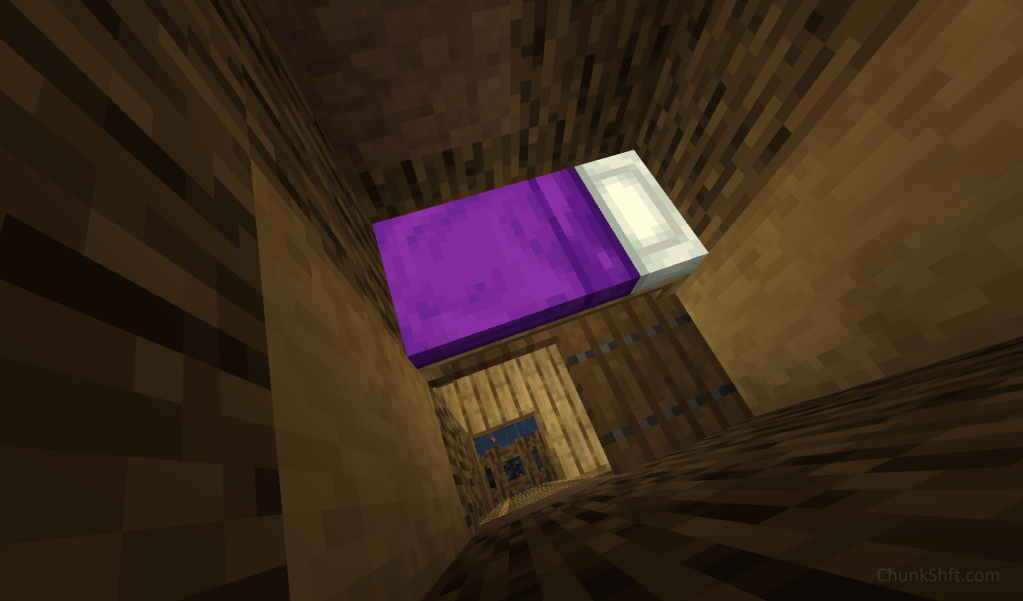 Second floor of the tree house only has room for a bed and a place for the player to land their feet after climbing the ladder from the first floor. 