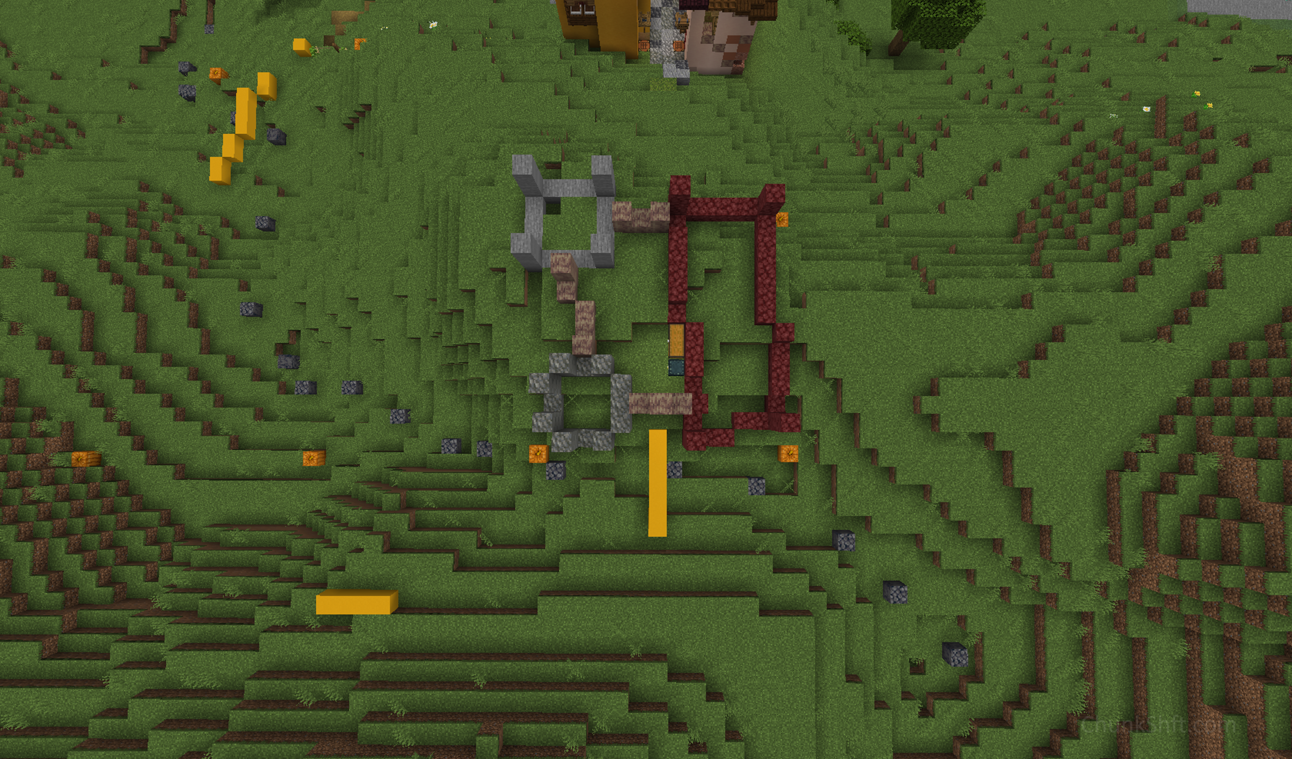 Foundation traced with blocks onto the terrain. The blocks show the keep and one wall are angled slightly.