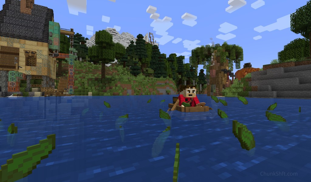 The player is seen collecting kelp. In the background the new build is partially visible, as well as, the tree starter base. 