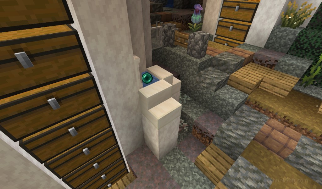 An ender pearl stasis chamber is built into the stem of a giant mushroom.