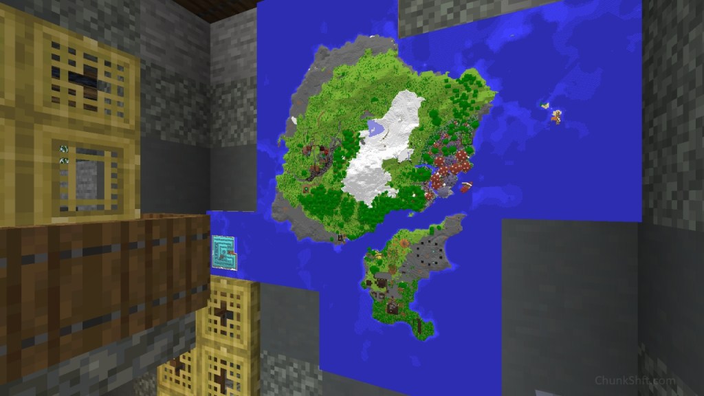 Maps show the build progress and slow change on the island. A large island with a smaller island and a drained eater monument stand out. Relative to 500 days ago the smaller island now shows outlines of structures and this buildings addition to the town.