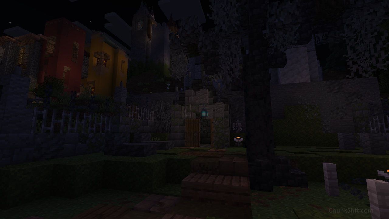 The same view as the previous image but at night.
This photo is intended to provide a day night ambience contrast for readers.
An eyeblossom sits open and illuminates the side of the columbarium.