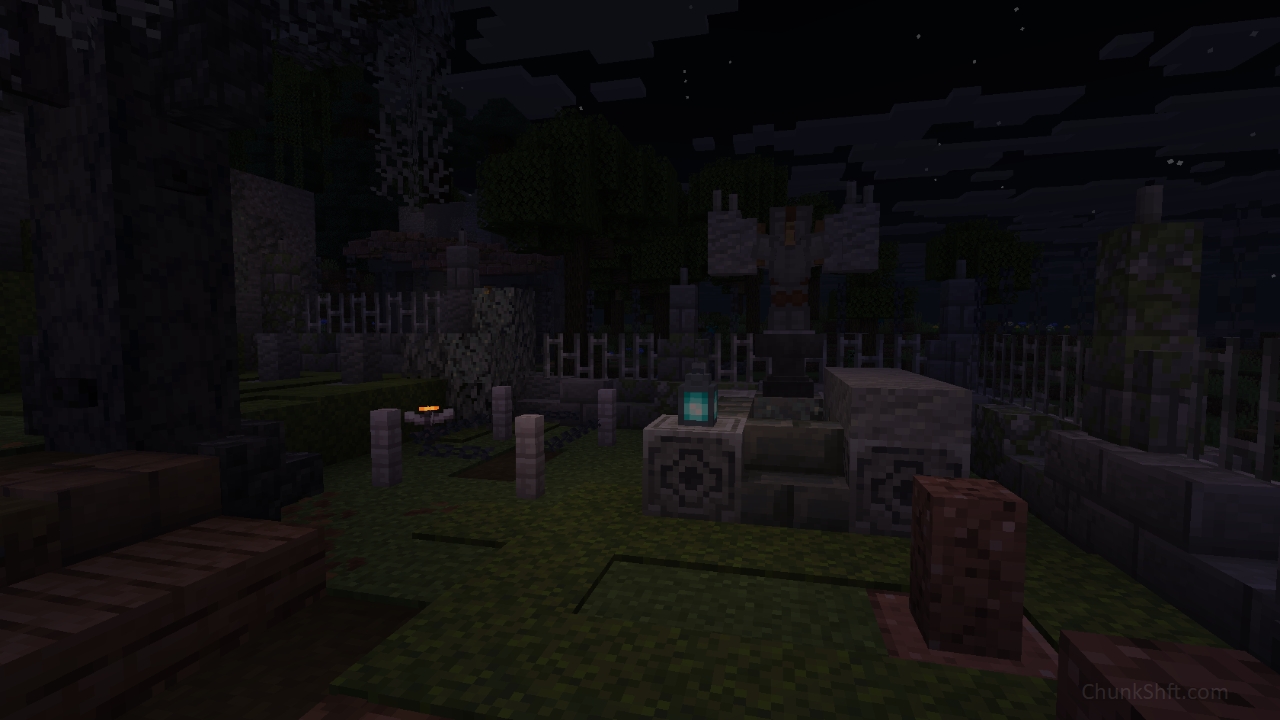 The same view as the previous image but at night.
An open eyeblossom and a soul lantern on the corner of the open sarcophagus.
This photo is intended to provide a day night ambience contrast for readers.