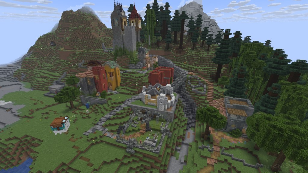 Looking down on the town the graveyard is near the centre of the image. The square graveyard sits just below the foundation of an under-construction church.