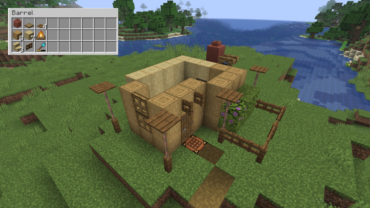 As the walls climb, the roof, supported by copper bars begins to take shape. Beginning with spruce pressure plates in the corners. A single spruce fence gate sits above the door to aide in support and add interest.